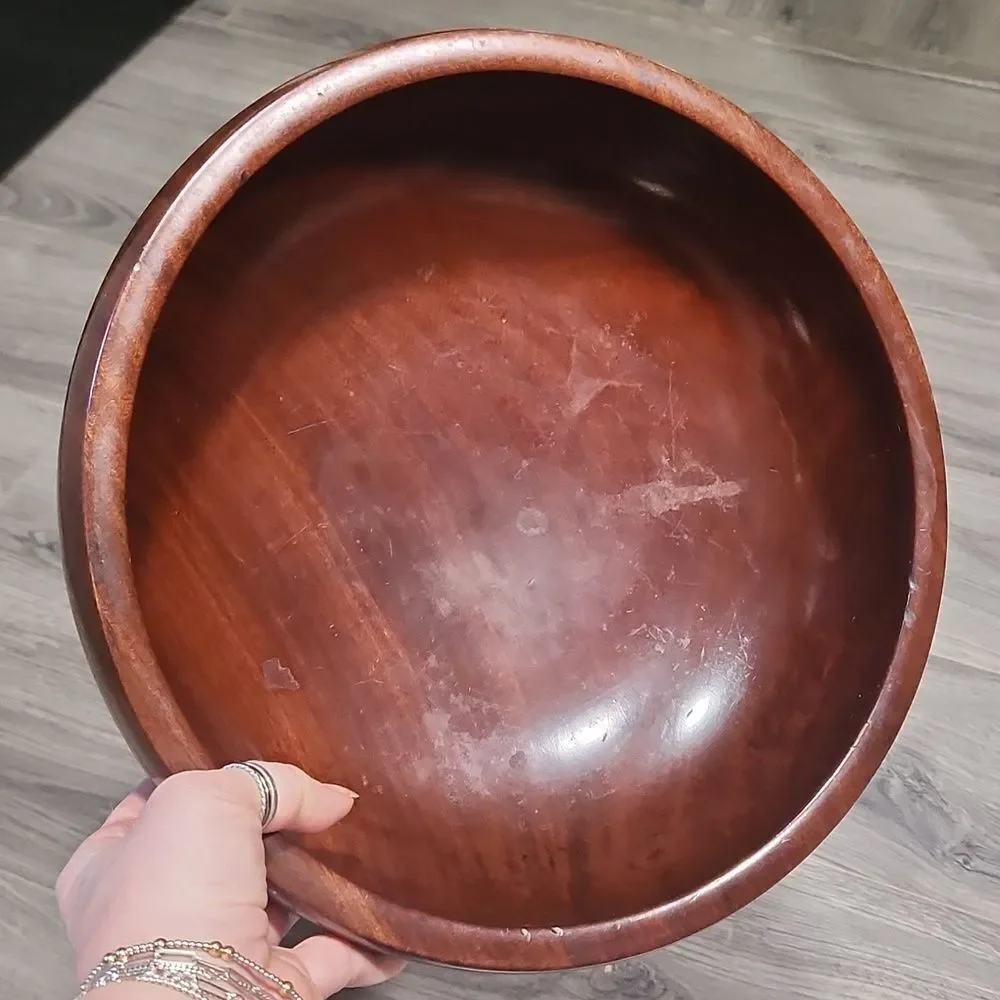 Vintage HEAVY MidCentury Large Wooden Bowl